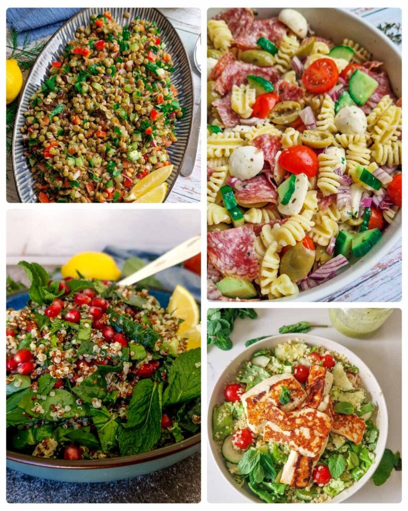 un colaj de 4 boluri generoase de salate pe care sa le incercati oricand in timpul anului, dar in mod special in perioada de vara, cu multe legume proaspete si sanatoase