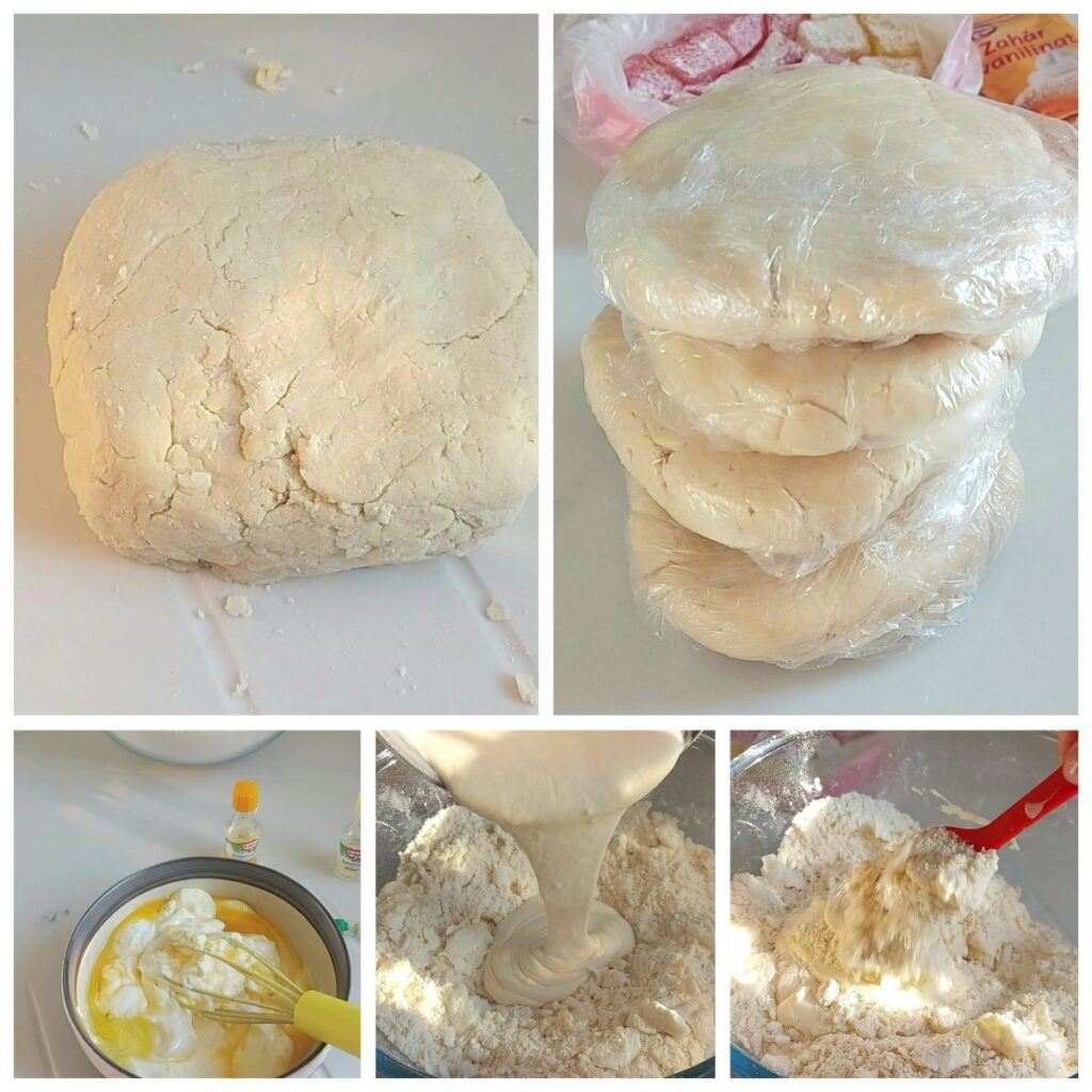 Explicit toate etapele formarii  aluatuluifraged pentru cornulete, inclusiv gata de bagat la rece in folie